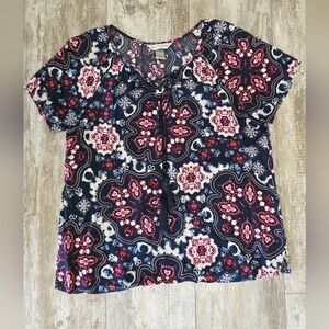 christopher and banks navy blouse tassle ties size medium